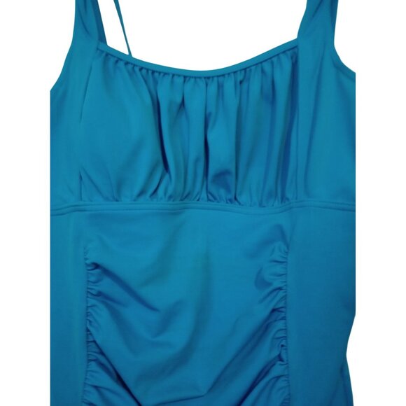 Lands End Blue One-Piece Swim Gold Accents & Ruched Front Womens Size 16 - Picture 2 of 11